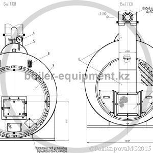 Чертеж твердотопливного парогенератора 1000 кг фронт котла