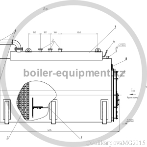 Чертеж твердотопливного парогенератора 1000 кг вид сбоку
